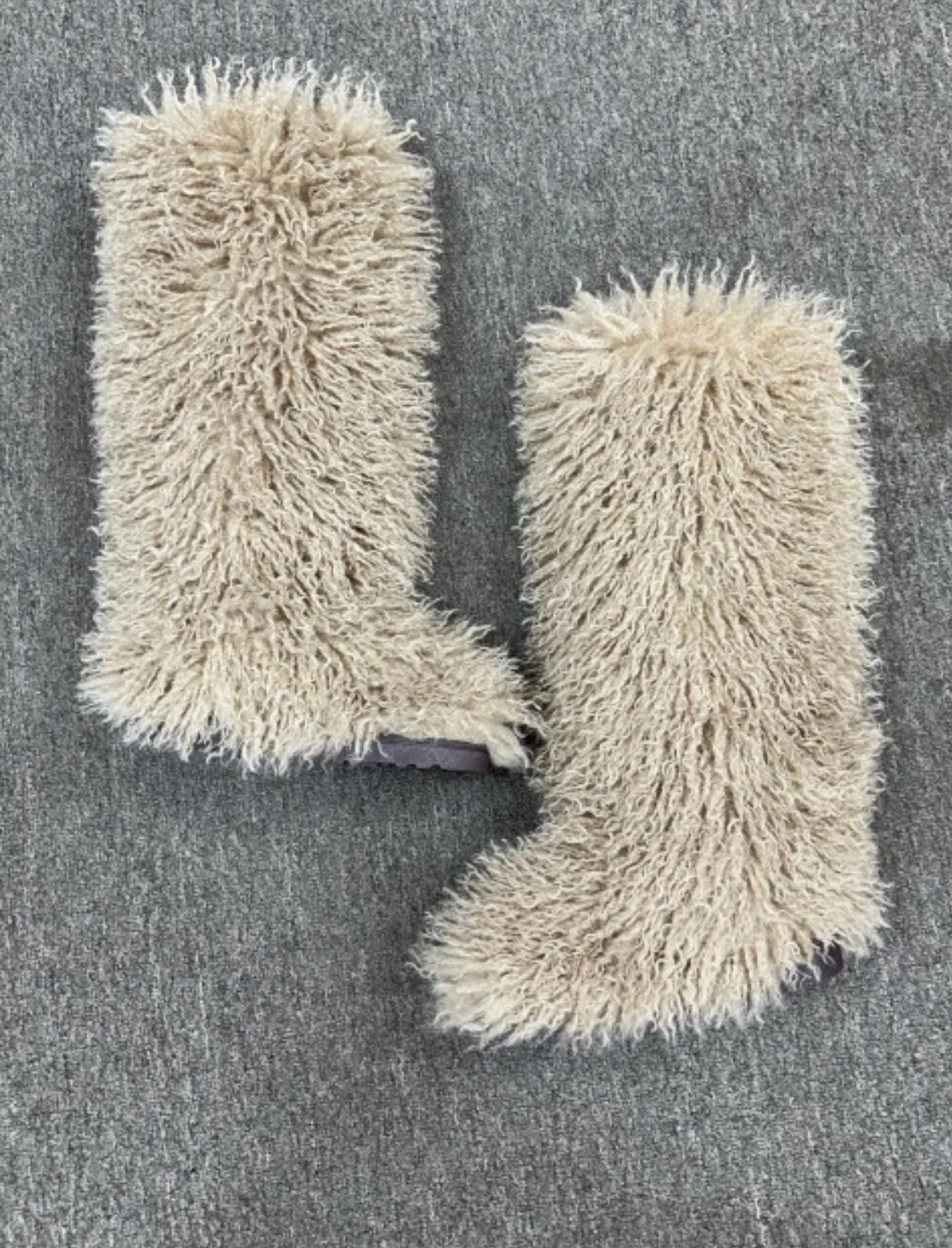 Khaki Colored Mongolian Fur Boots